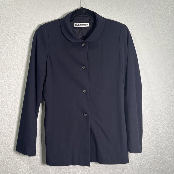 Jil Sander Jacket Womens Sz 34 Navy Wool Blazer Career Office Classic Business - Picture 1 of 10